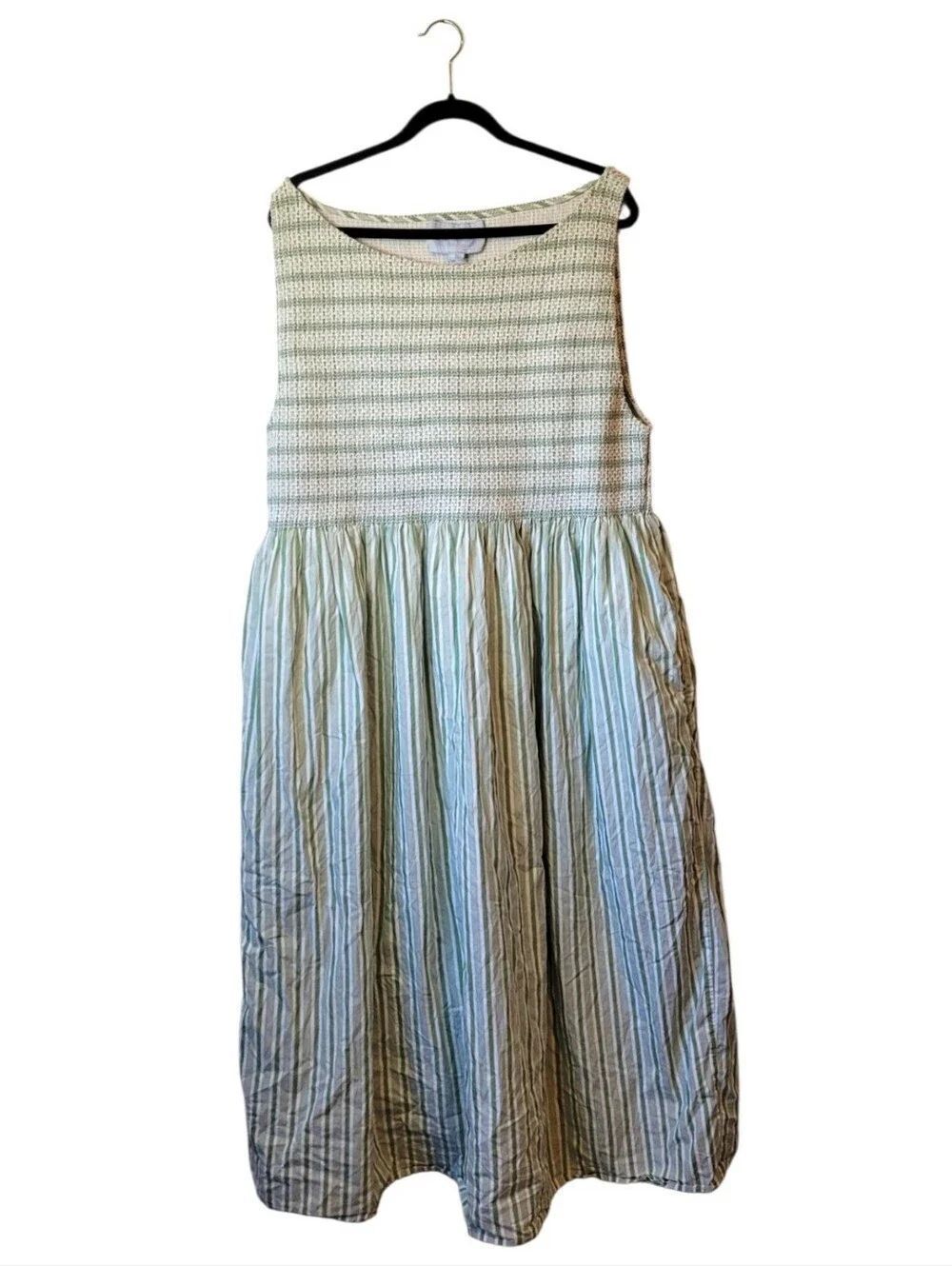 Hill House The Nap Dress Light Green & White Striped Smocked Bodice Cotton Dress